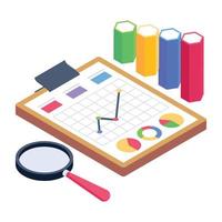 Papers with charts and graphs denoting isometric icon of business documents vector