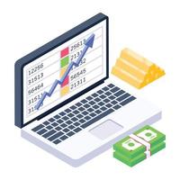 A box plot or candlestick chart icon in isometric design vector