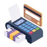 Payment counter device, pos transaction icon in isometric design vector