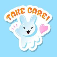 A take care rabbit flat editable sticker vector