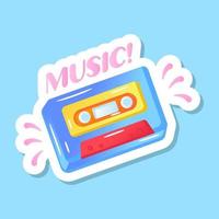 una música de casete de fiesta, pegatina plana vector