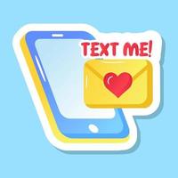 A romantic mobile message in phone, flat sticker, cute printable message vector