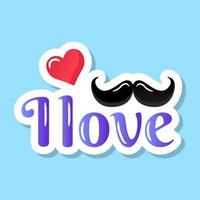 Love mustache prop, flat sticker vector