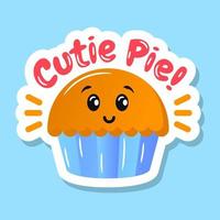 A cute ppie cupcake with face, flat vector