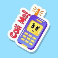 Walkie talkie sticker with call me text, flat vector