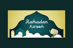 banner de vector de corte de papel de ramadán kareem