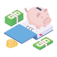 Piggy money box with coin, trendy isometric  icon of piggy bank vector