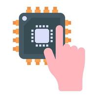 microchip en icono plano, vector editable