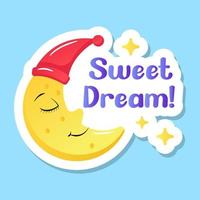 A sweet dream sticker, cute sleeping moon vector