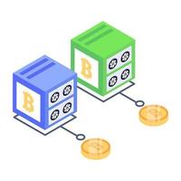 un diseño de icono isométrico de servidores bitcoin vector