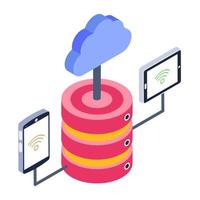 A modern isometric icon of cloud database vector