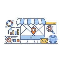 Ilustración de diseño plano de marketing seo de comercio electrónico, vector editable