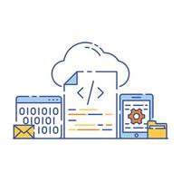 Flat illustration design of cloud coding, web programming vector