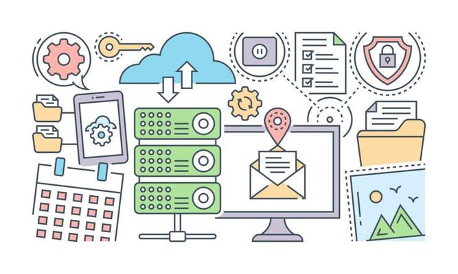 A banner of social media designed with flat linear illustration
