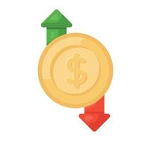 Coin with arrows, money flow in editable style vector