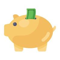 Piggy bank with banknote, trendy flat icon of money savings vector