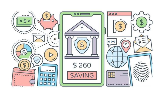 A banner of social media designed with flat linear illustration