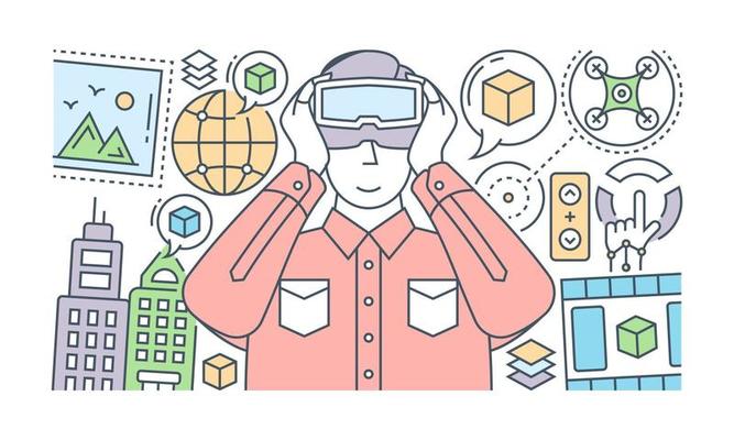 A banner of social media designed with flat linear illustration