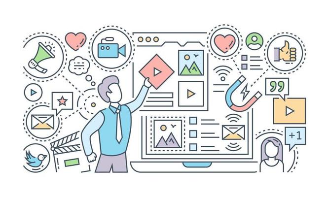 A banner of social media designed with flat linear illustration