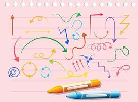 Coloured arrow doodles on paper with crayons vector