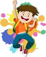 Happy boy jumping on colorful background vector