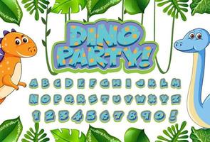 Font design for english alphabets in dinosaur character on template with jungle vector