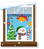 View through the window of cartoon character in Christmas theme vector