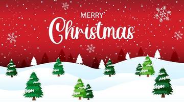 Merry Christmas banner with snow covered pine trees vector