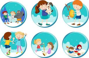 Set of Little boy and girl playing on white background vector