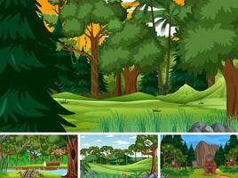 Different forest scenes with wild animals vector