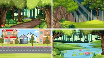 Nature scene with many trees and river vector