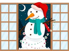 Christmas theme snowman at the door vector