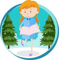 Little girl reading a book on white background vector