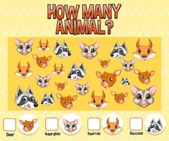 Counting number template with animal vector