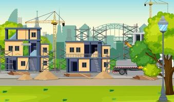 Cartoon scene of building construction site vector