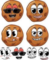 Set of facial expression vintage style cartoon with cookie on white background vector