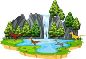 Scene with dinosaurs raptor on island vector