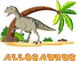 allosaurus en la isla en estilo de dibujos animados vector