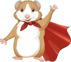 Guinea pig wearing red hero cape cartoon vector