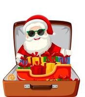 Christmas theme with Santa in a luggage on white background vector
