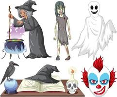 tema de halloween con bruja y zombie vector