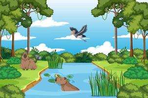 Scene with wild animals in the forest vector