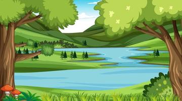 Nature scene with many trees and lake vector