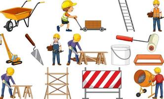 Construction worker set with people and tools vector