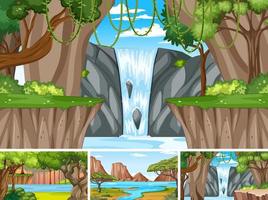 Nature scene with many trees and waterfall vector