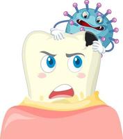 caricatura, caries, con, bacterias, en, fondo azul vector