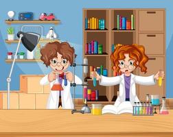 escena de laboratorio con personaje de dibujos animados científico vector