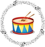 A drum with musical notes on white background vector