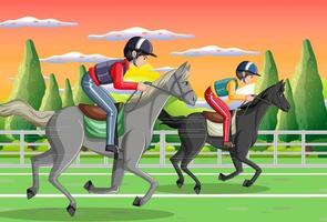 A scene of girl riding on a horse at racecourse vector