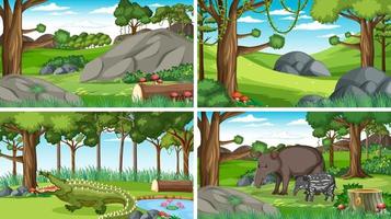 Different forest scenes with wild animals vector